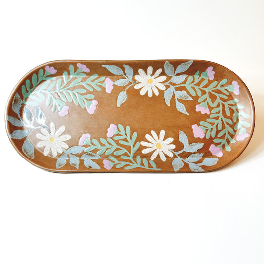 White & Purple Large Floral Platter