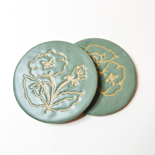 Green Floral Coaster